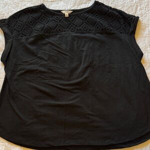 Terra and Sky Black Drop Sleeve TShirt with Crochet Style Detail Yoke Size 14W